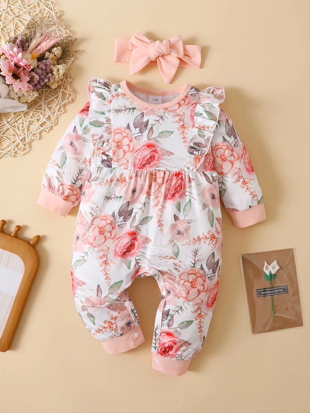 Ruffled Floral Round Neck Jumpsuit with Headband designed for comfort and style at Lookzlike