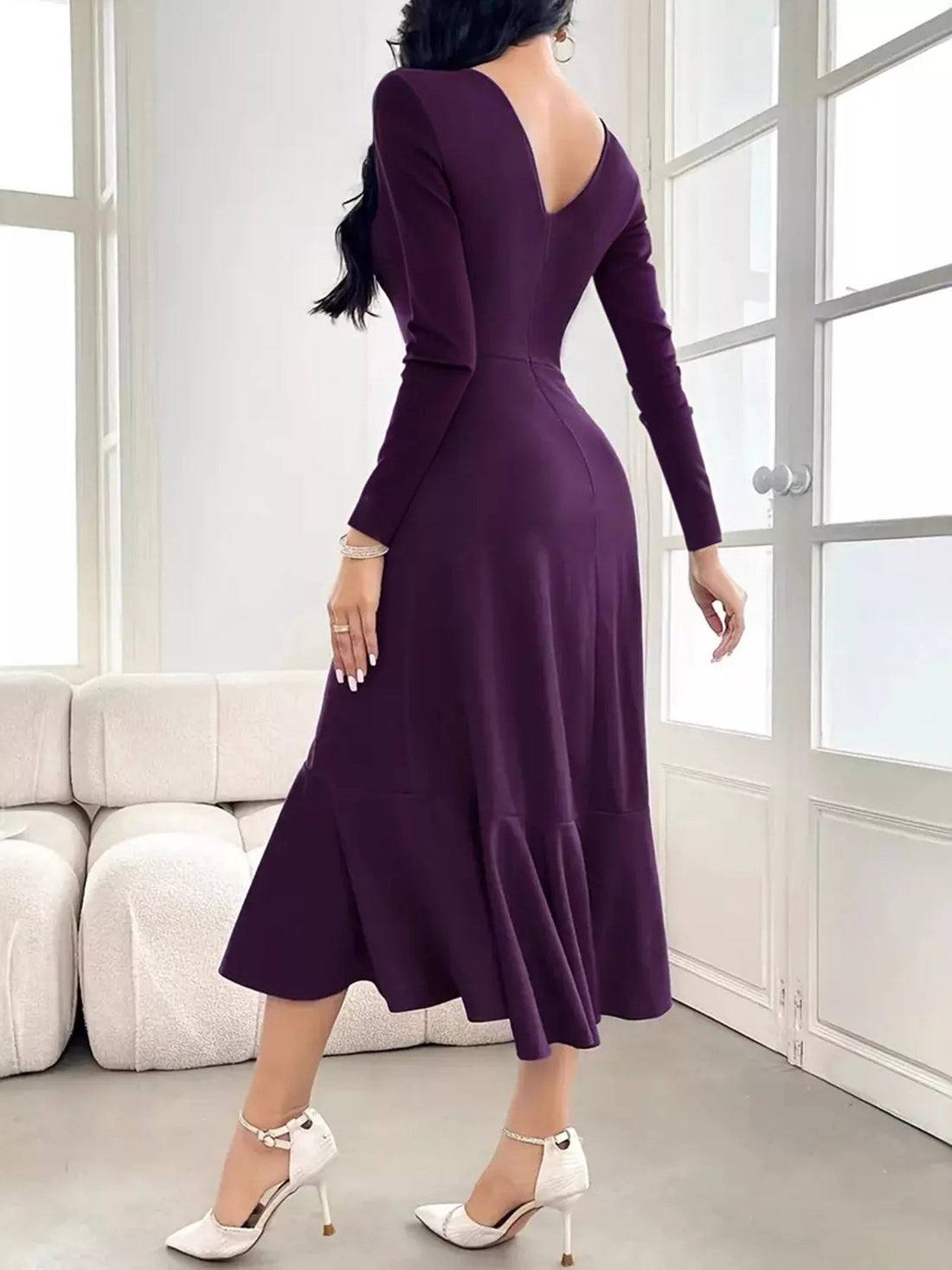 Ruffled Hem Long Sleeve Dress designed for comfort and style at Lookzlike