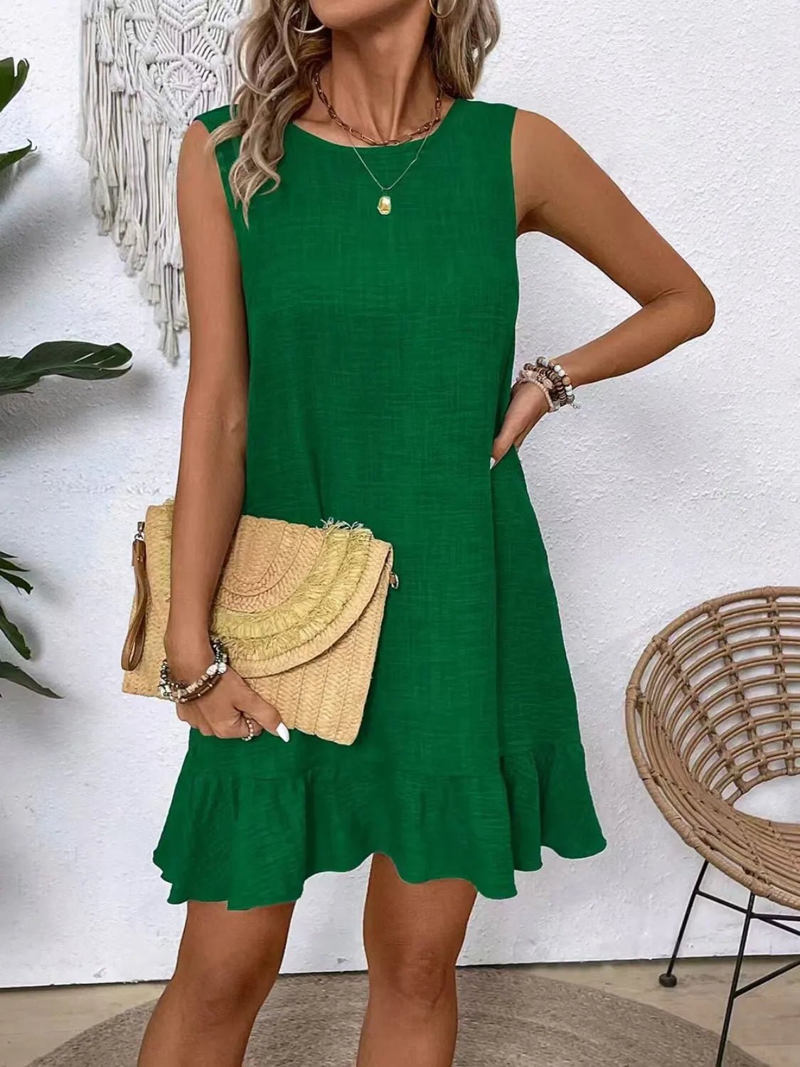 Ruffled Hem Round Neck Sleeveless Dress - Lookzlike