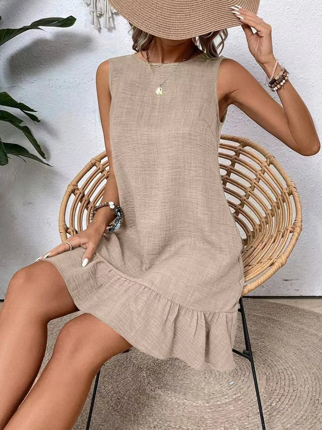 Ruffled Hem Round Neck Sleeveless Dress - Lookzlike