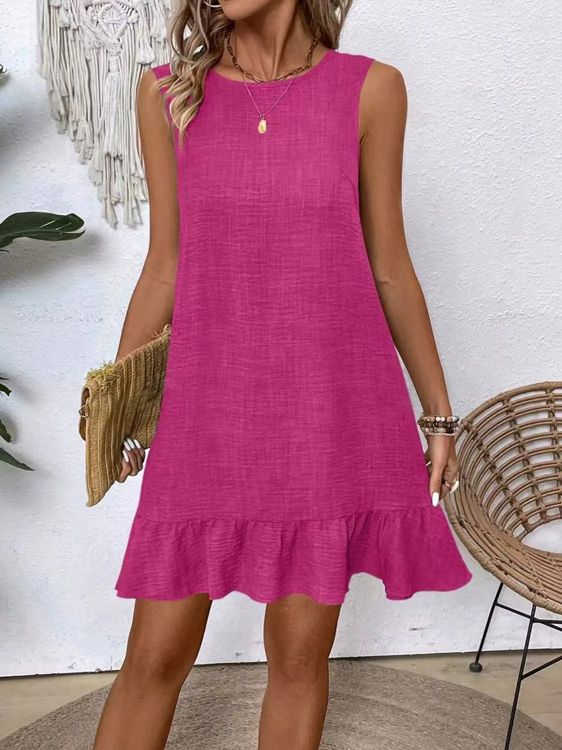 Ruffled Hem Round Neck Sleeveless Dress - Lookzlike