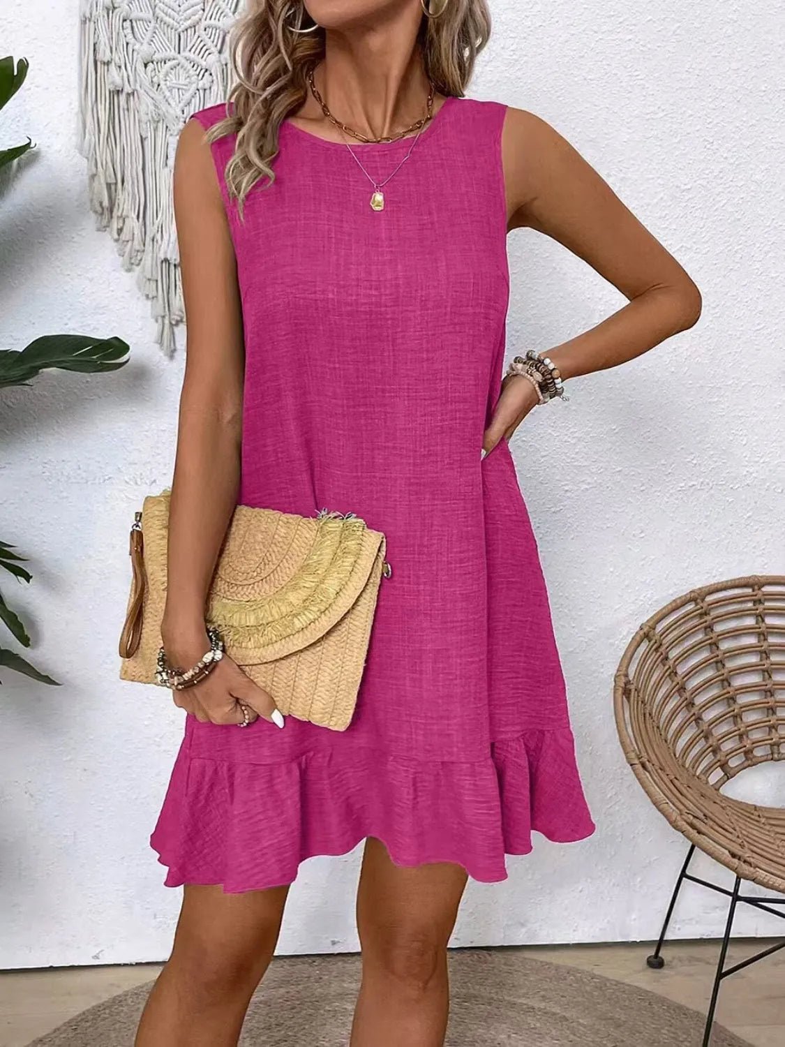 Ruffled Hem Round Neck Sleeveless Dress - Lookzlike
