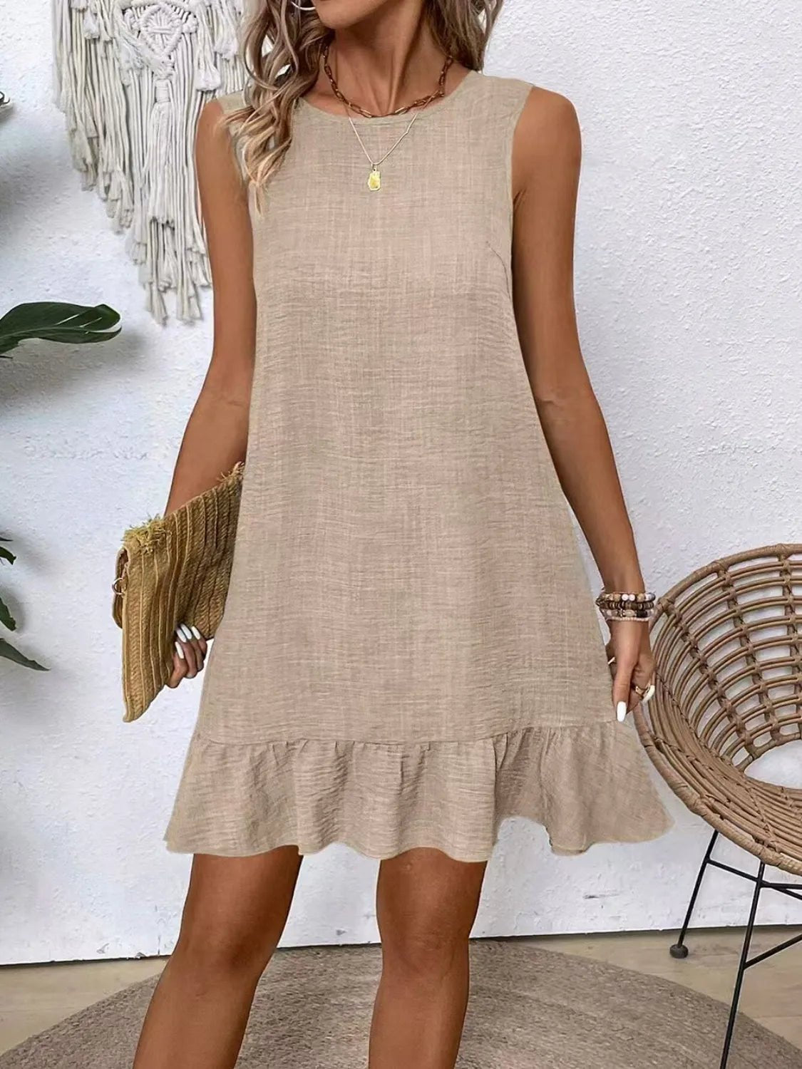 Ruffled Hem Round Neck Sleeveless Dress - Lookzlike