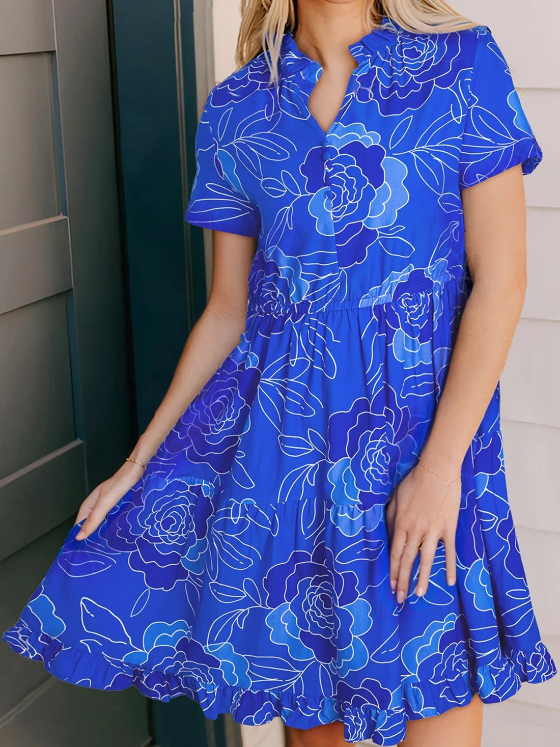 Ruffled Hem Short Sleeve Flowy Mini Dress - Lookzlike