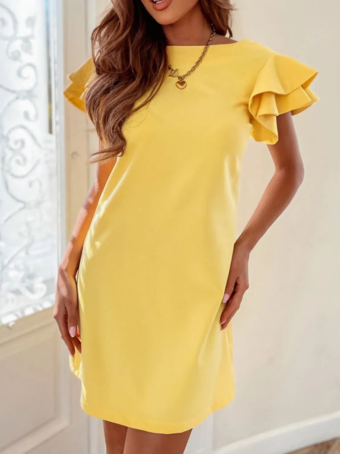 Ruffled Layered Short Sleeve Mini Dress - Lookzlike