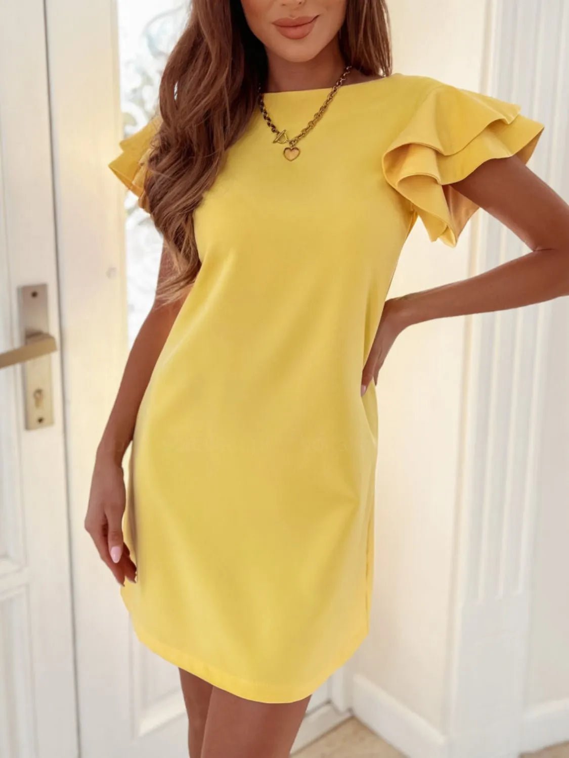 Ruffled Layered Short Sleeve Mini Dress - Lookzlike