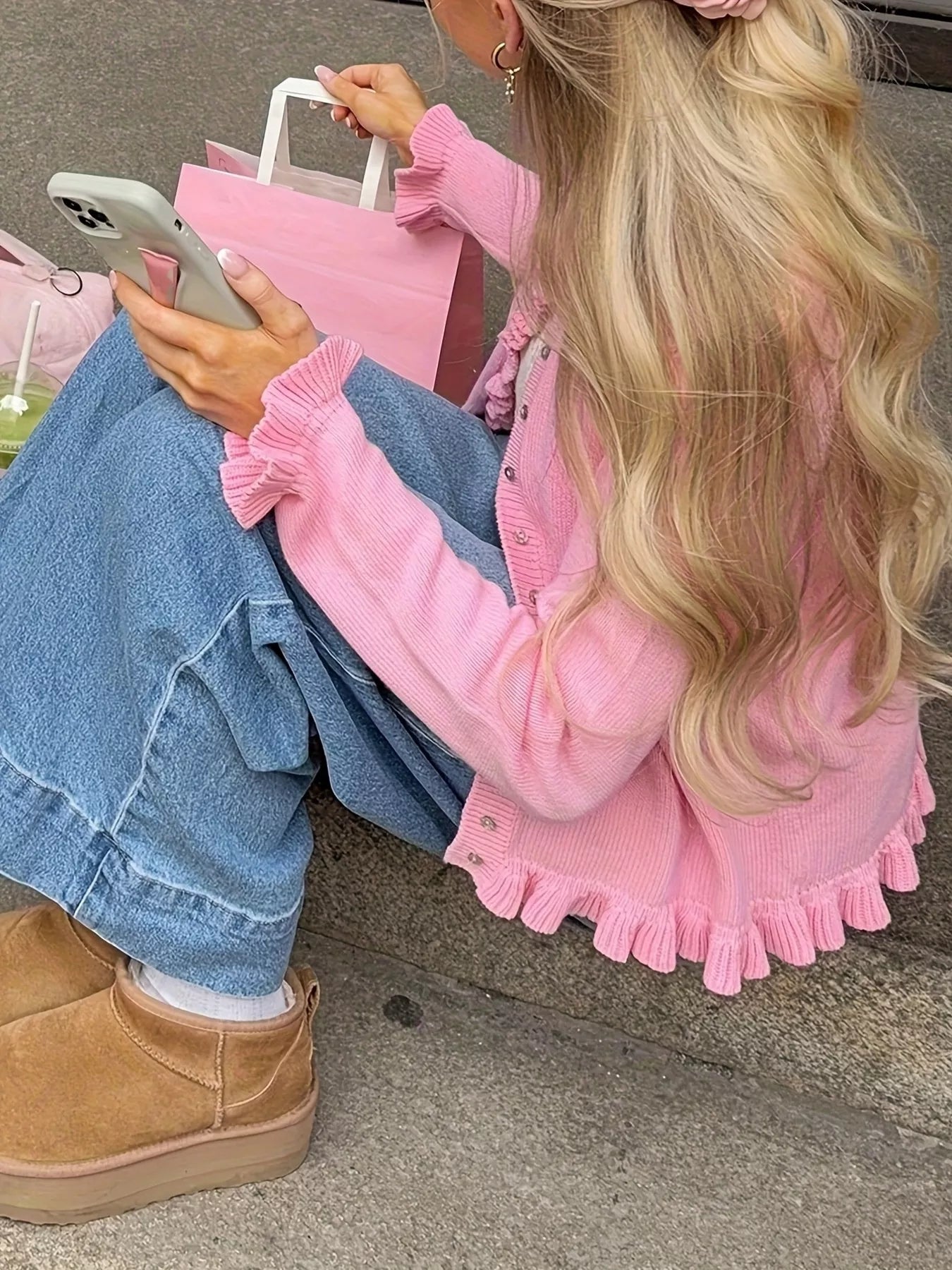 Ruffled Trim Knit Cardigan designed for comfort and style at Lookzlike