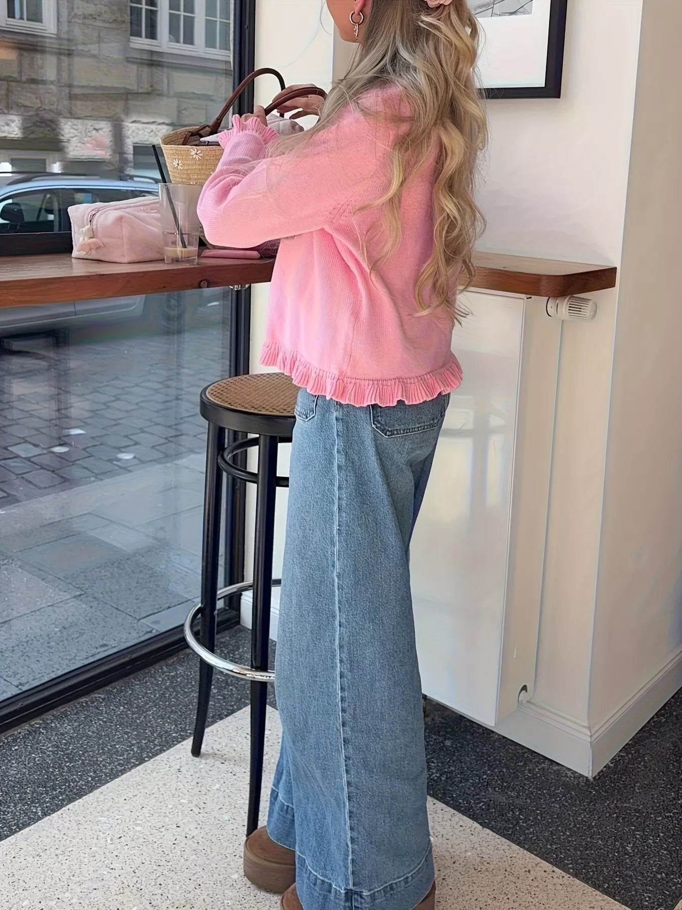 Ruffled Trim Knit Cardigan designed for comfort and style at Lookzlike