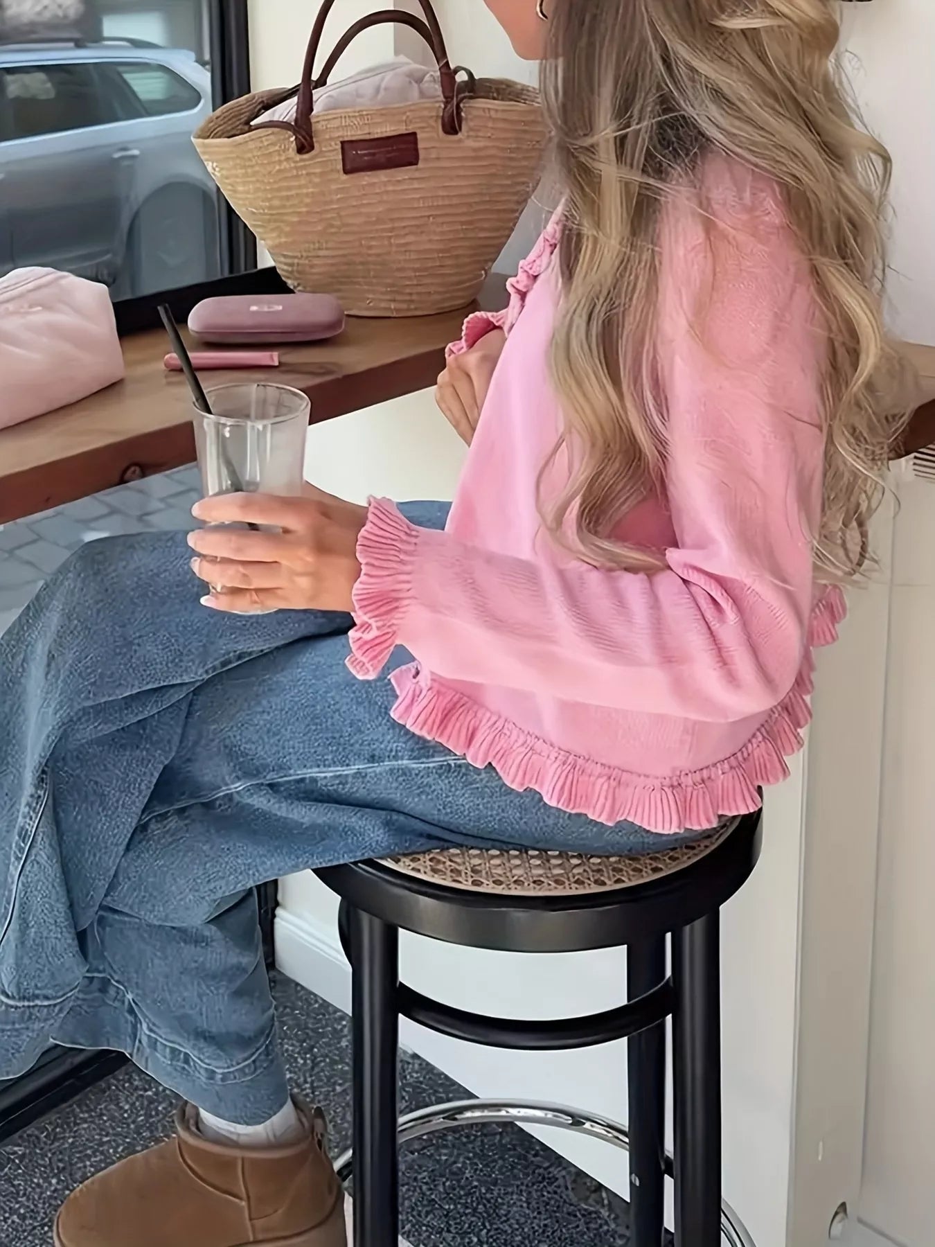 Ruffled Trim Knit Cardigan designed for comfort and style at Lookzlike