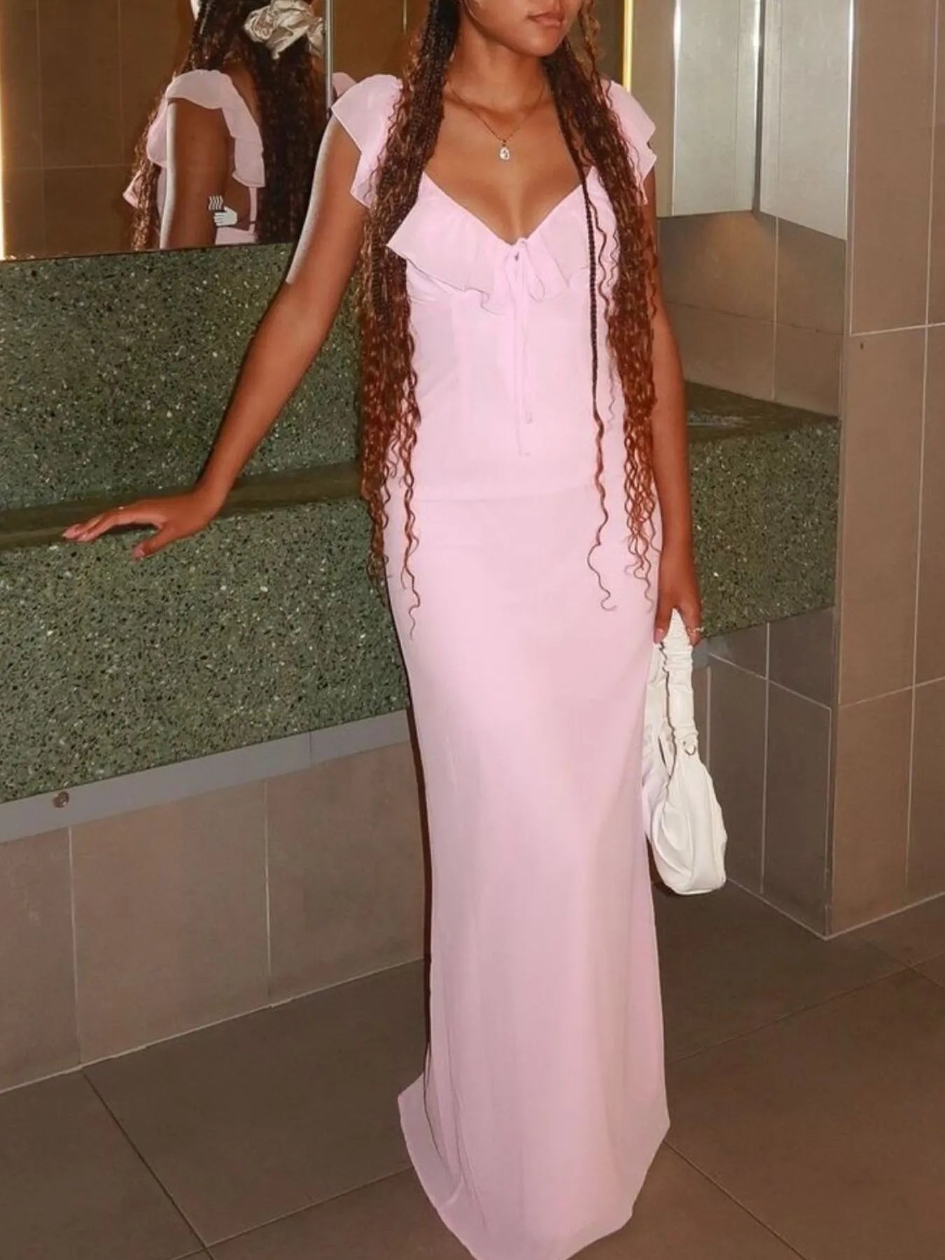 Ruffled V-Neck Sleeveless Maxi Dress - Lookzlike