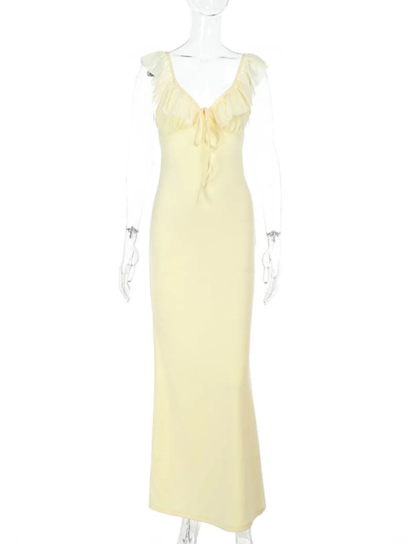 Ruffled V-Neck Sleeveless Maxi Dress - Lookzlike