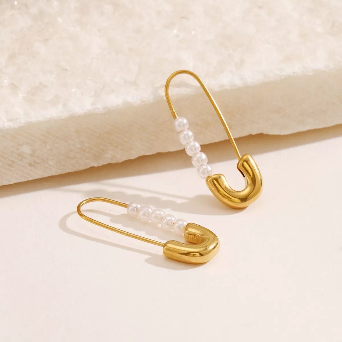 Safety Pin Pearl Accent Earrings designed for comfort and style at Lookzlike