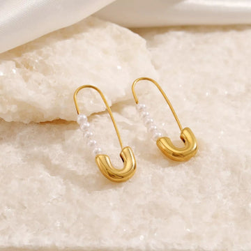 Safety Pin Pearl Accent Earrings designed for comfort and style at Lookzlike