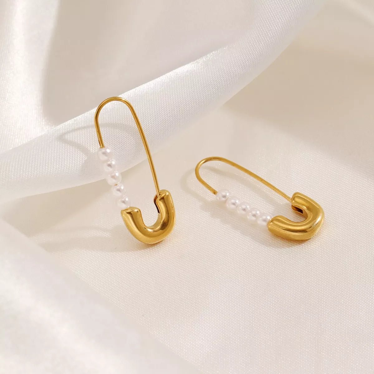 Safety Pin Pearl Accent Earrings designed for comfort and style at Lookzlike