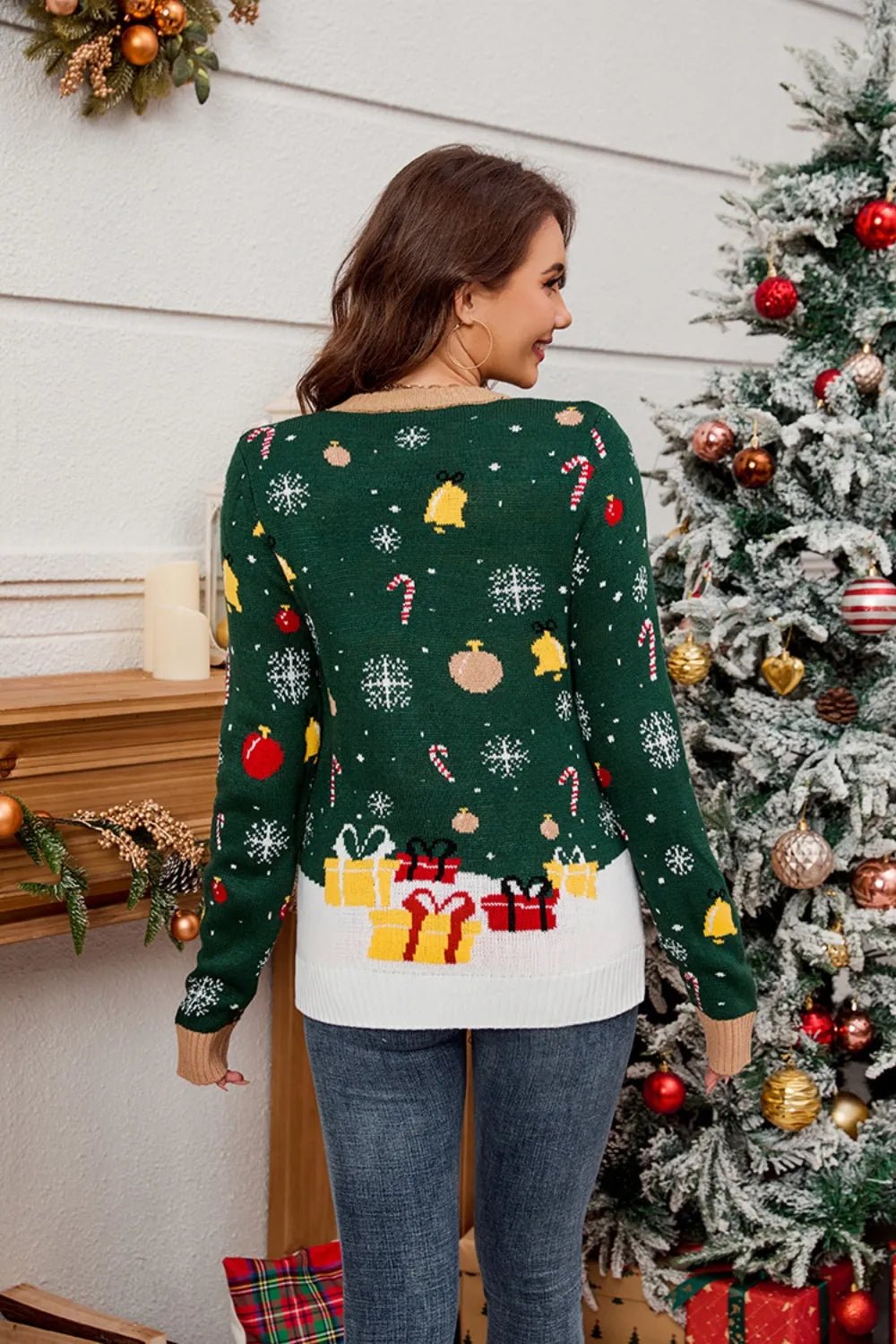 Santa Round Neck Long Sleeve Sweater designed for comfort and style at Lookzlike
