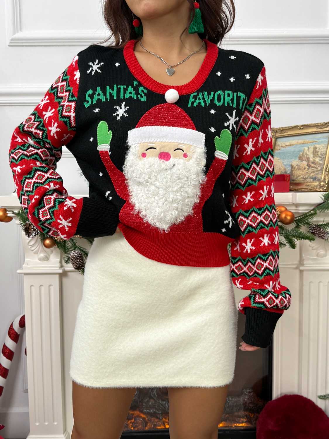 SANTA'S FAVORITE Graphic Long Sleeve Sweater designed for comfort and style at Lookzlike