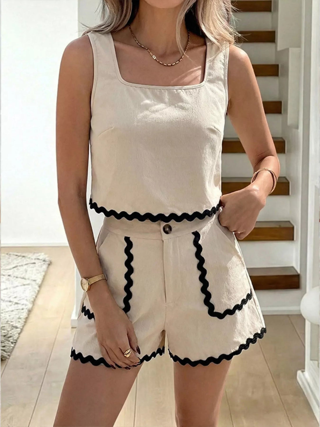 Scalloped Trim Tank and Shorts Set designed for comfort and style at Lookzlike