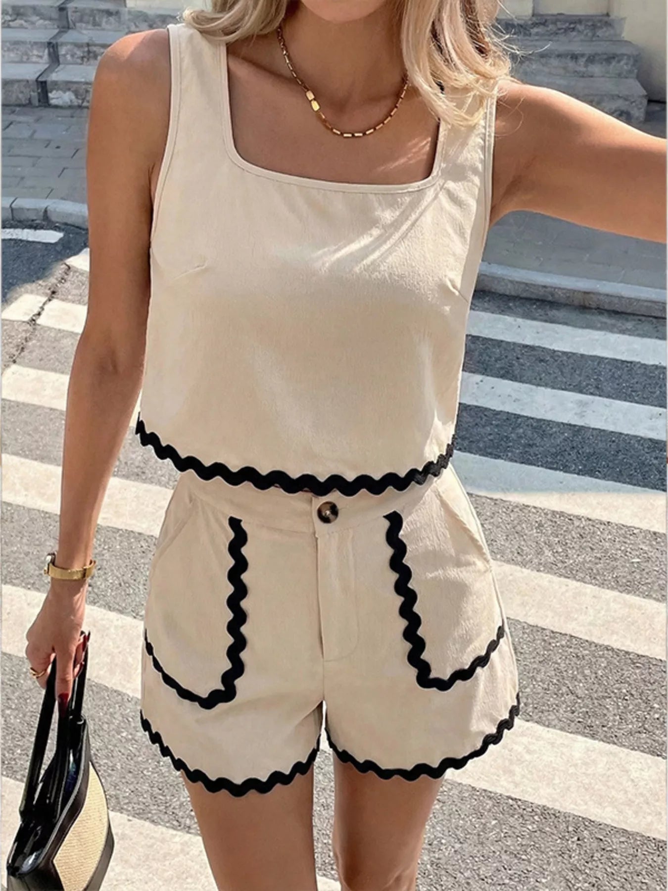 Scalloped Trim Tank and Shorts Set designed for comfort and style at Lookzlike