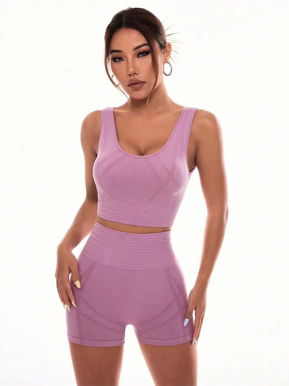 Scoop Neck Wide Strap Top and Shorts Active Set designed for comfort and style at Lookzlike
