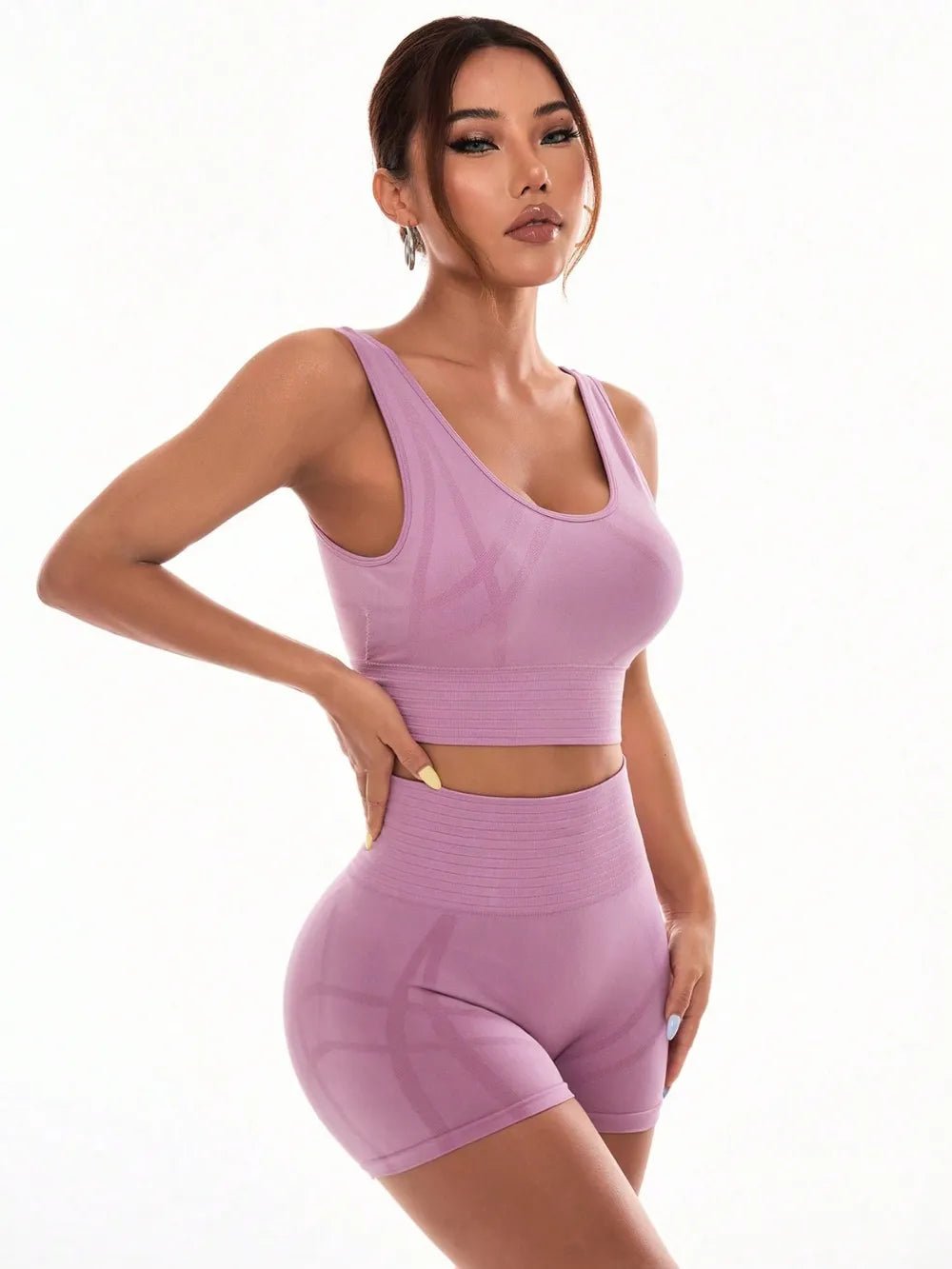 Scoop Neck Wide Strap Top and Shorts Active Set designed for comfort and style at Lookzlike