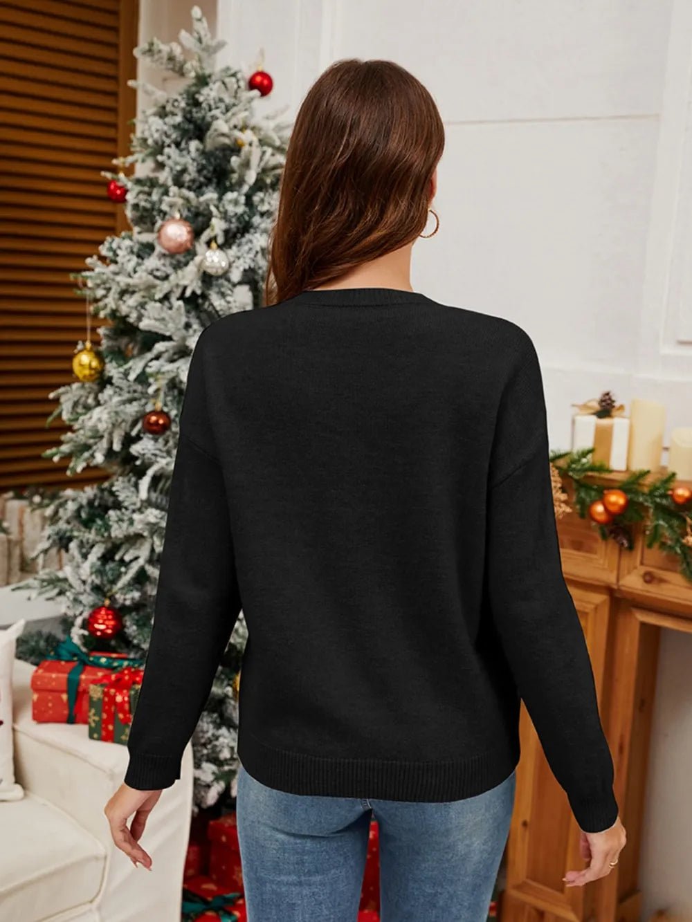 Sequin Candy Cane Round Neck Long Sleeve Sweater designed for comfort and style at Lookzlike