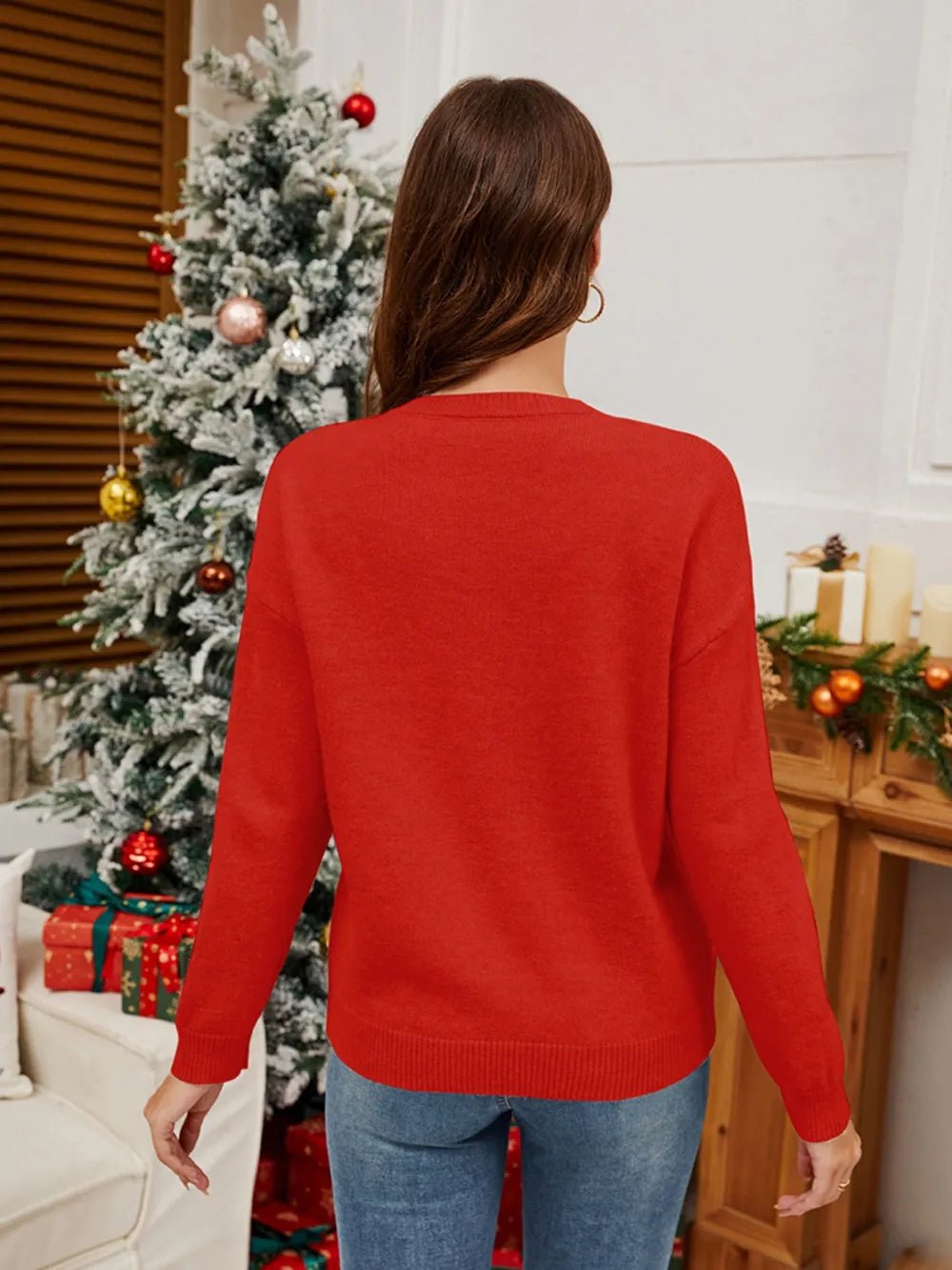 Sequin Candy Cane Round Neck Long Sleeve Sweater designed for comfort and style at Lookzlike