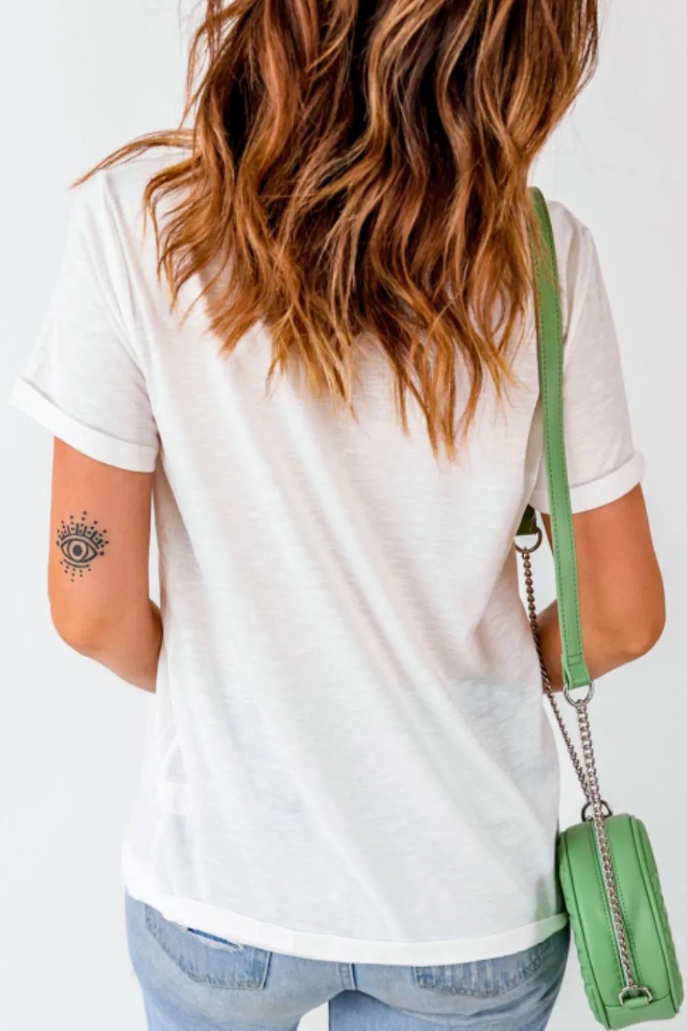 Sequin Checkered Heart Round Neck Short Sleeve T-Shirt designed for comfort and style at Lookzlike