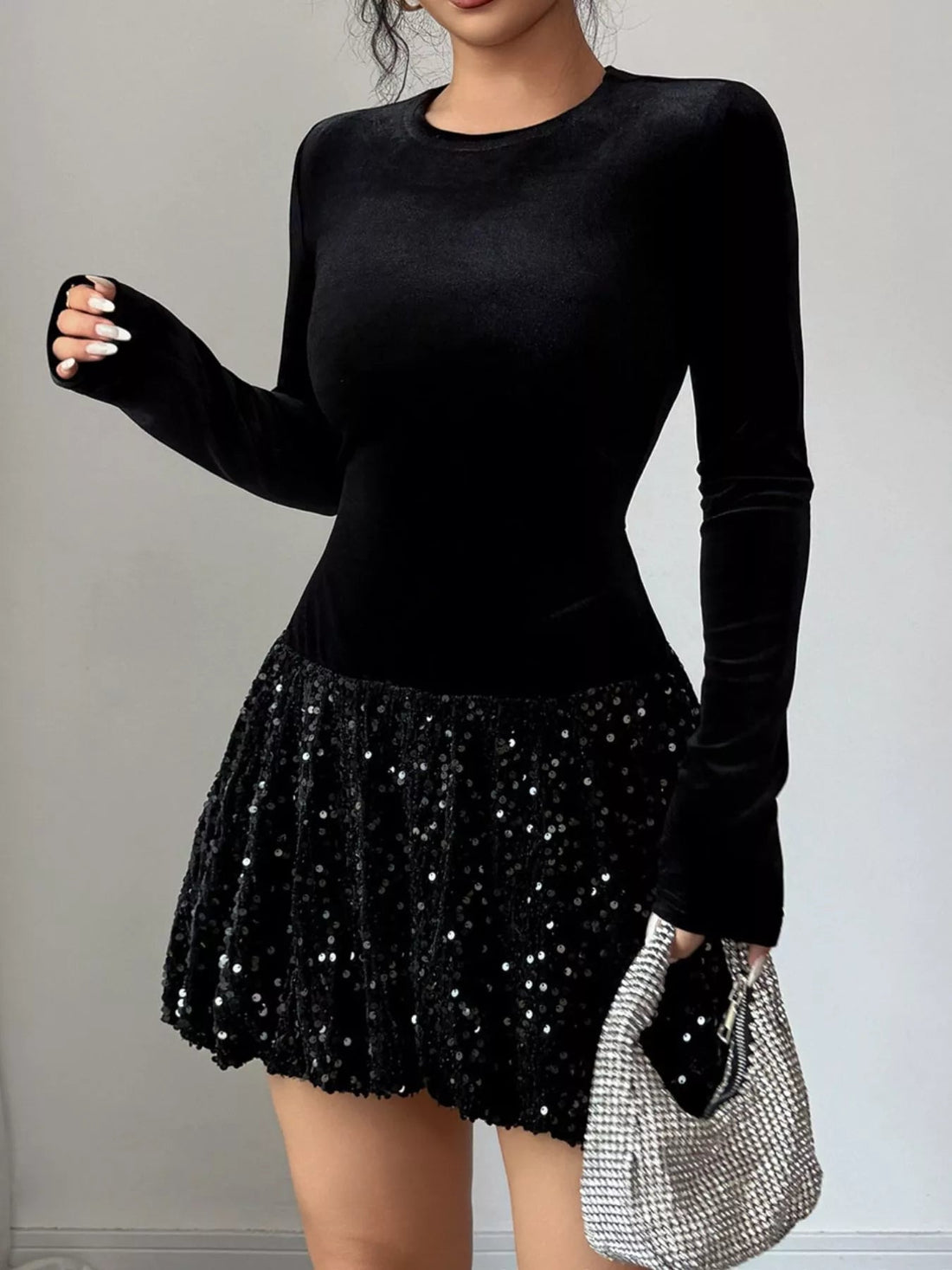 Sequin Long Sleeve Mini Dress designed for comfort and style at Lookzlike