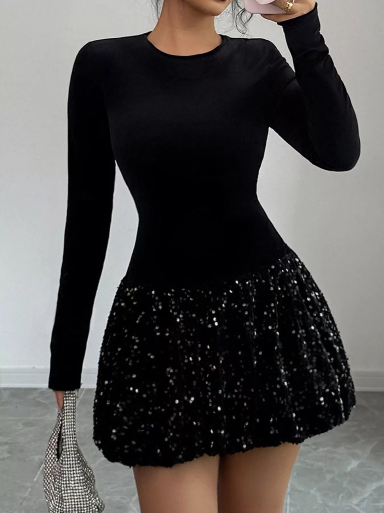 Sequin Long Sleeve Mini Dress designed for comfort and style at Lookzlike