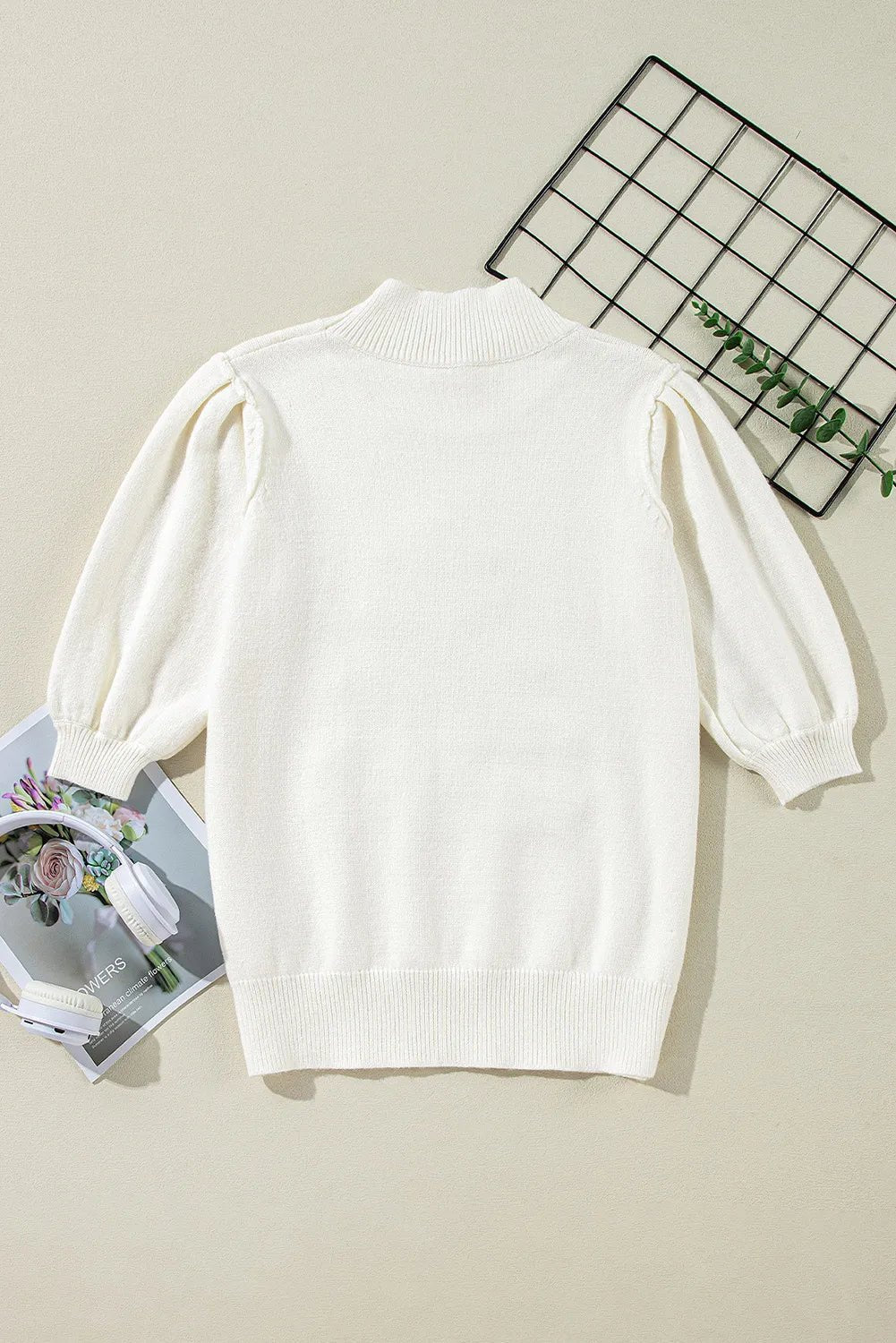Sequin Mock Neck Short Sleeve Sweater designed for comfort and style at Lookzlike