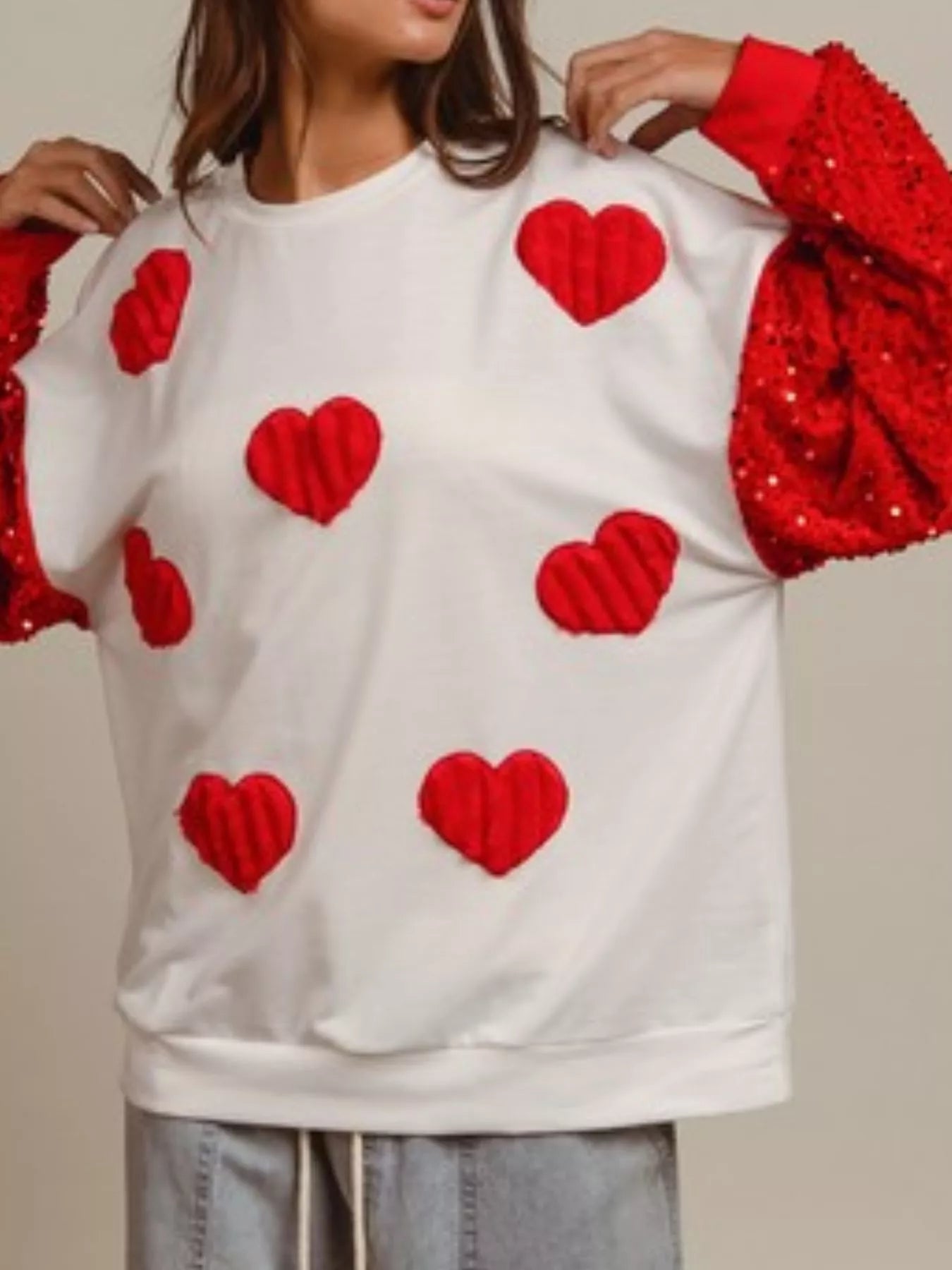 Sequin Round Neck Long Sleeve Sweatshirt designed for comfort and style at Lookzlike