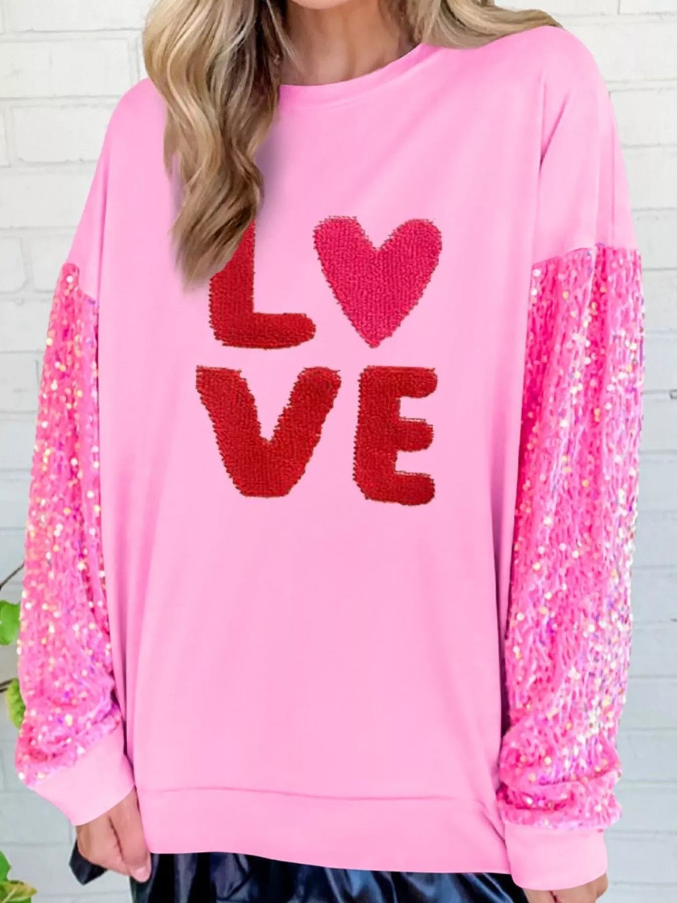 Sequin Round Neck Long Sleeve Sweatshirt designed for comfort and style at Lookzlike