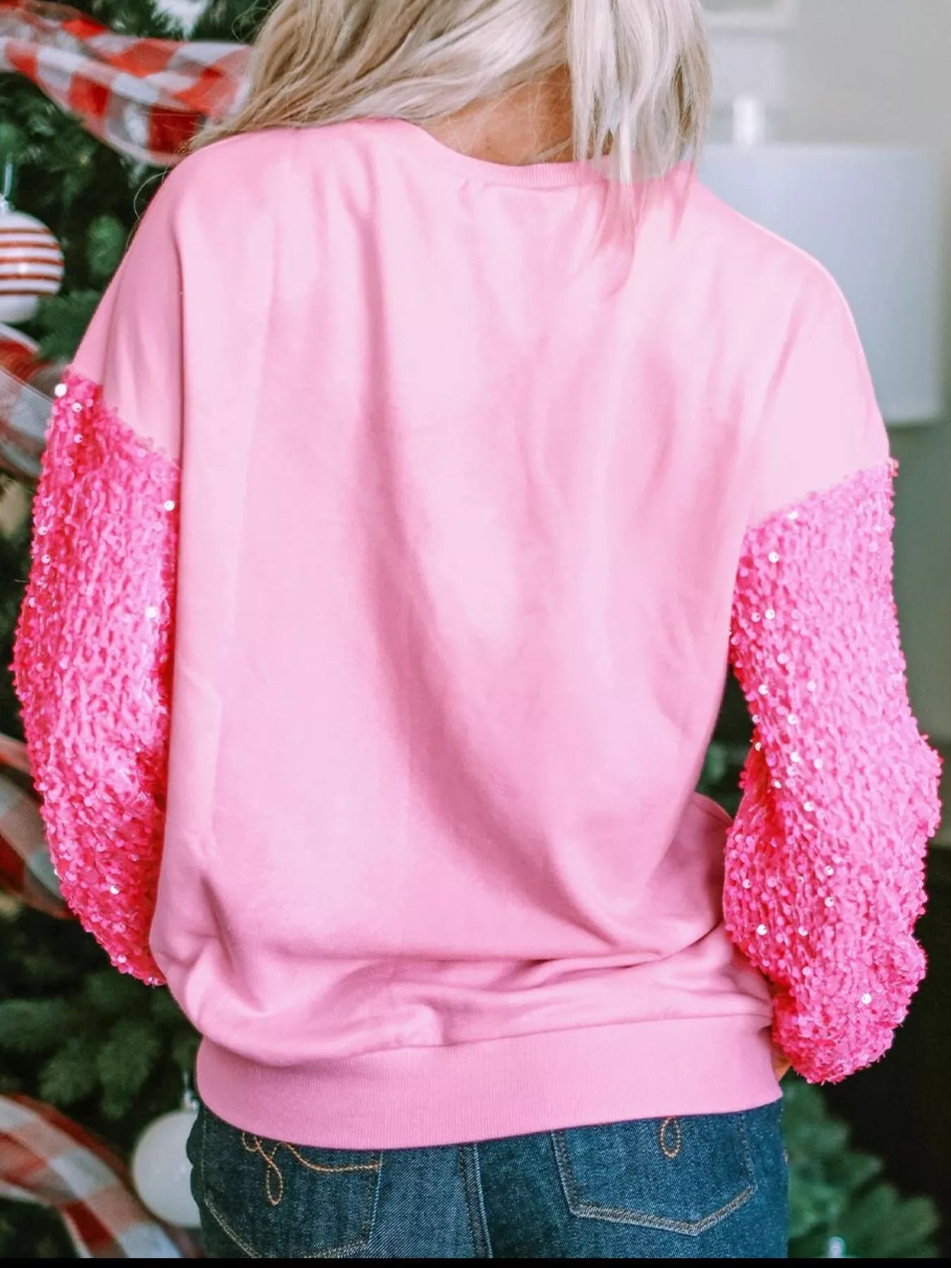 Sequin Round Neck Long Sleeve Sweatshirt designed for comfort and style at Lookzlike