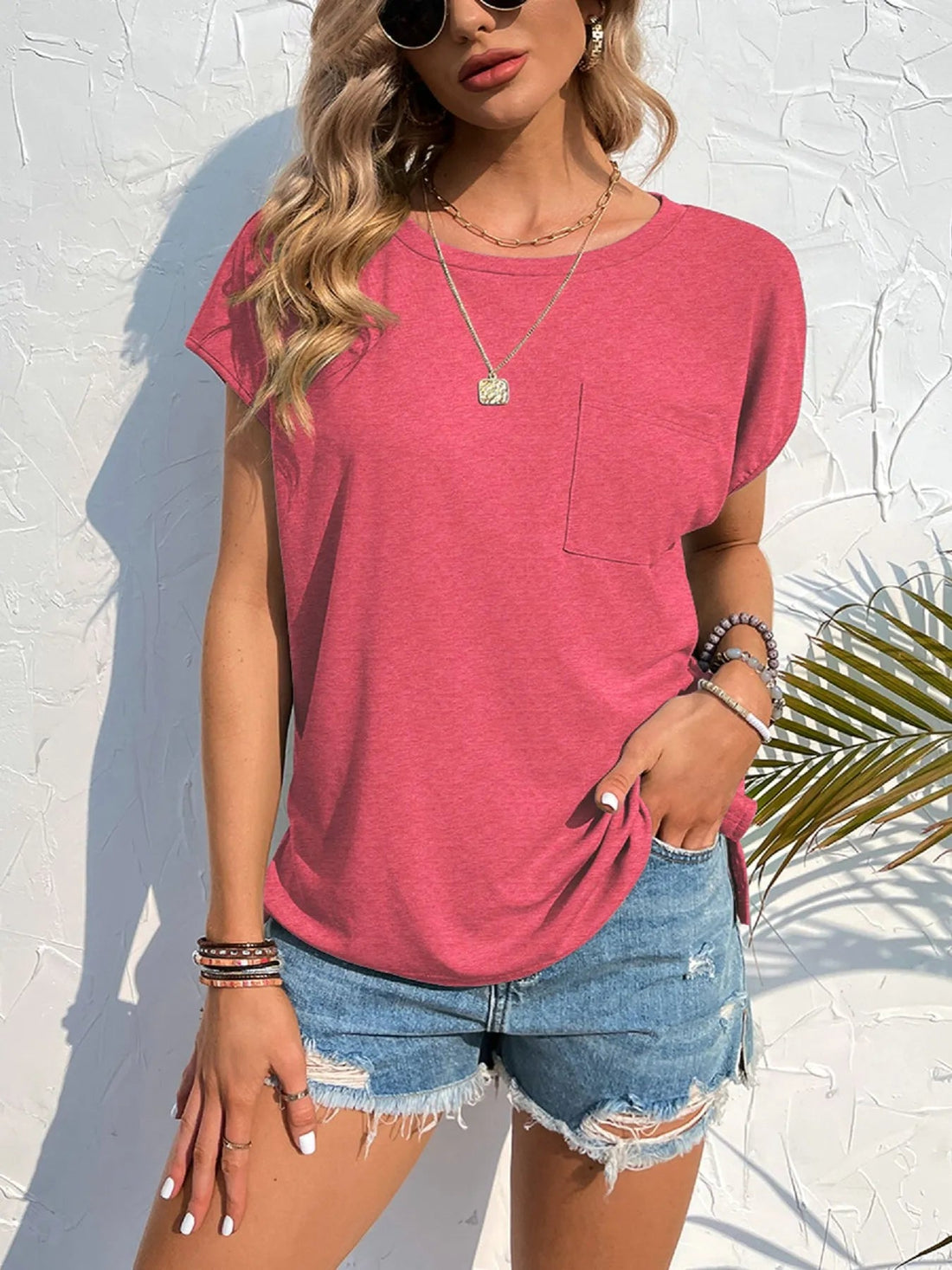 Side Slit Round Neck T-Shirt - Lookzlike