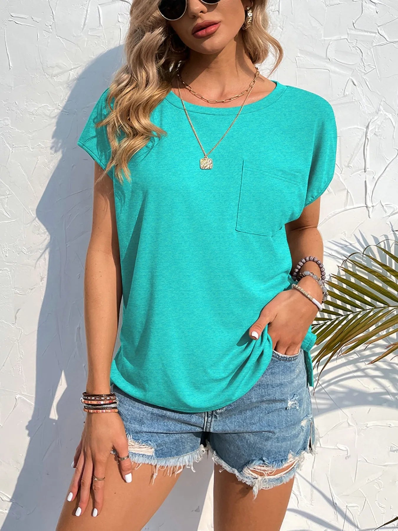 Side Slit Round Neck T-Shirt - Lookzlike