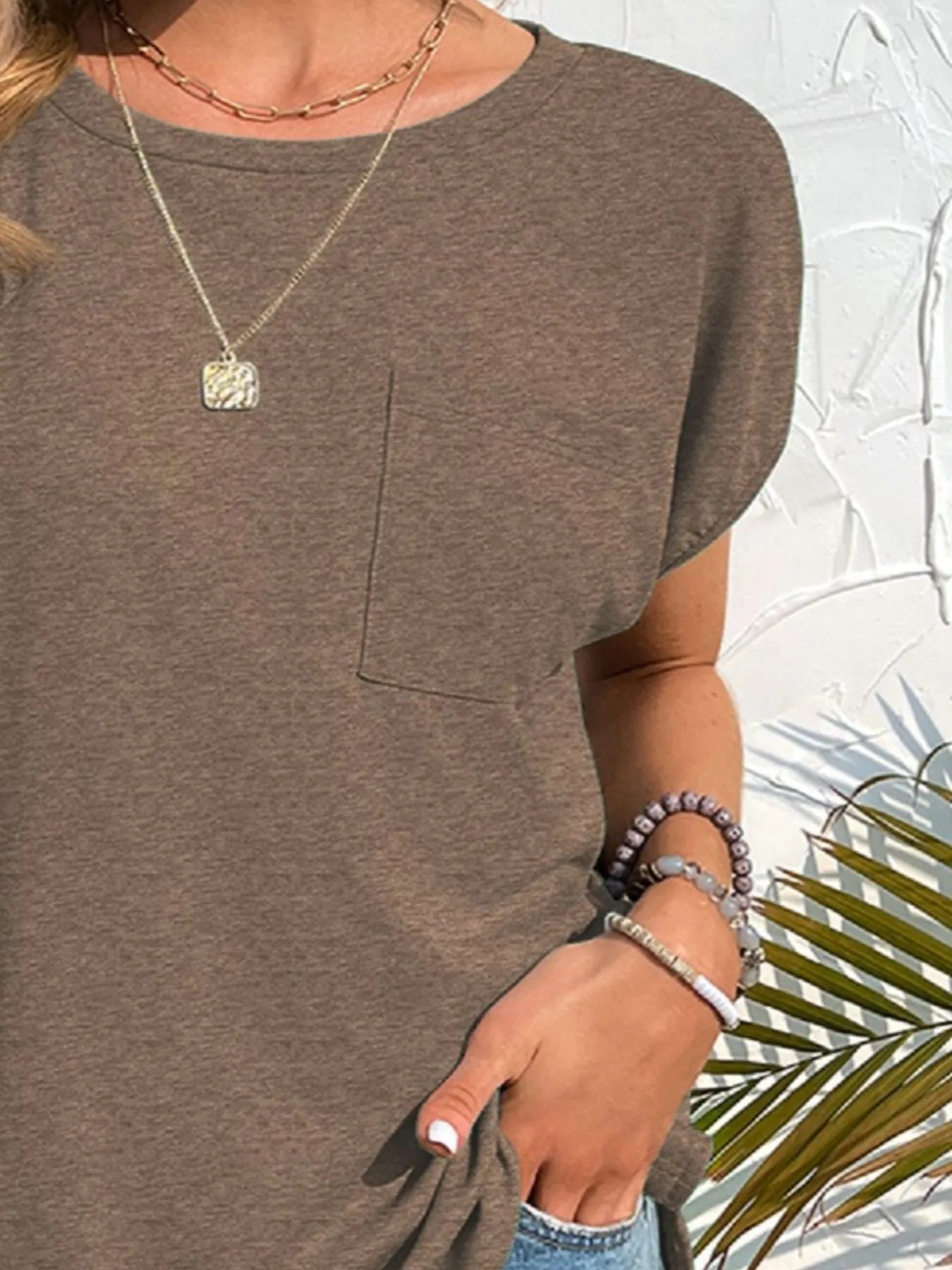 Side Slit Round Neck T-Shirt - Lookzlike