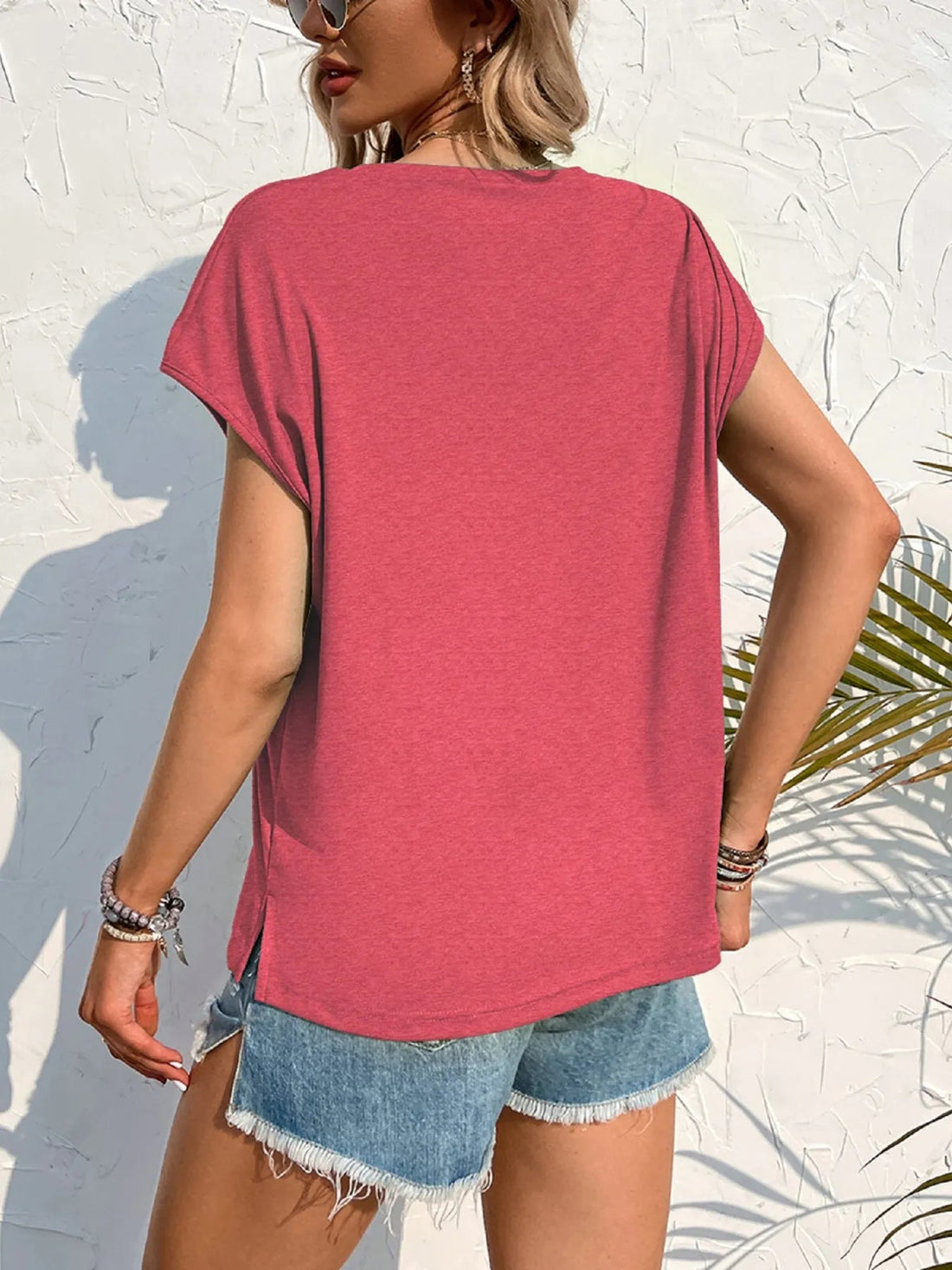 Side Slit Round Neck T-Shirt - Lookzlike