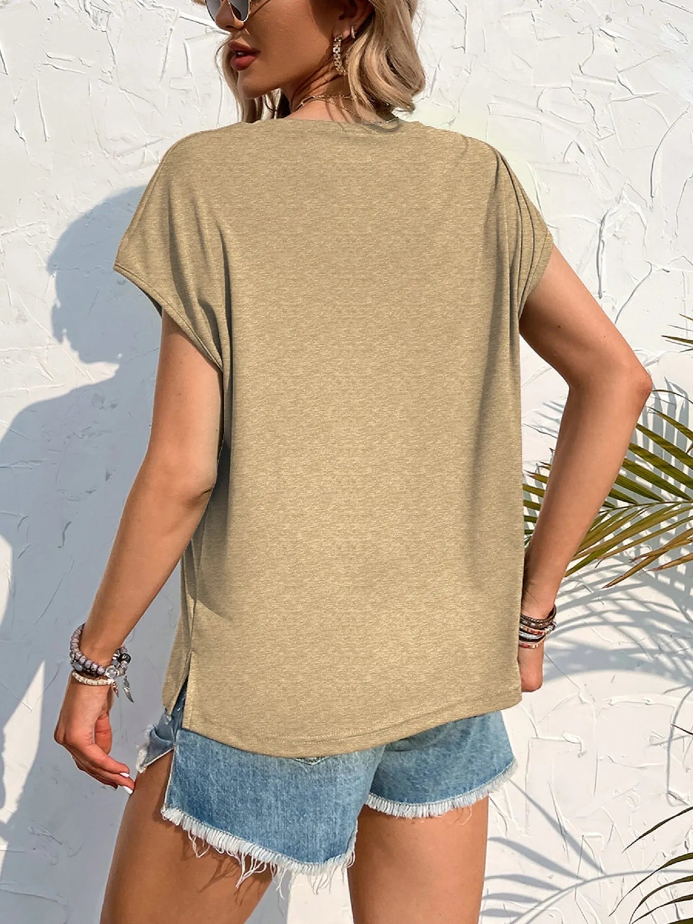 Side Slit Round Neck T-Shirt - Lookzlike
