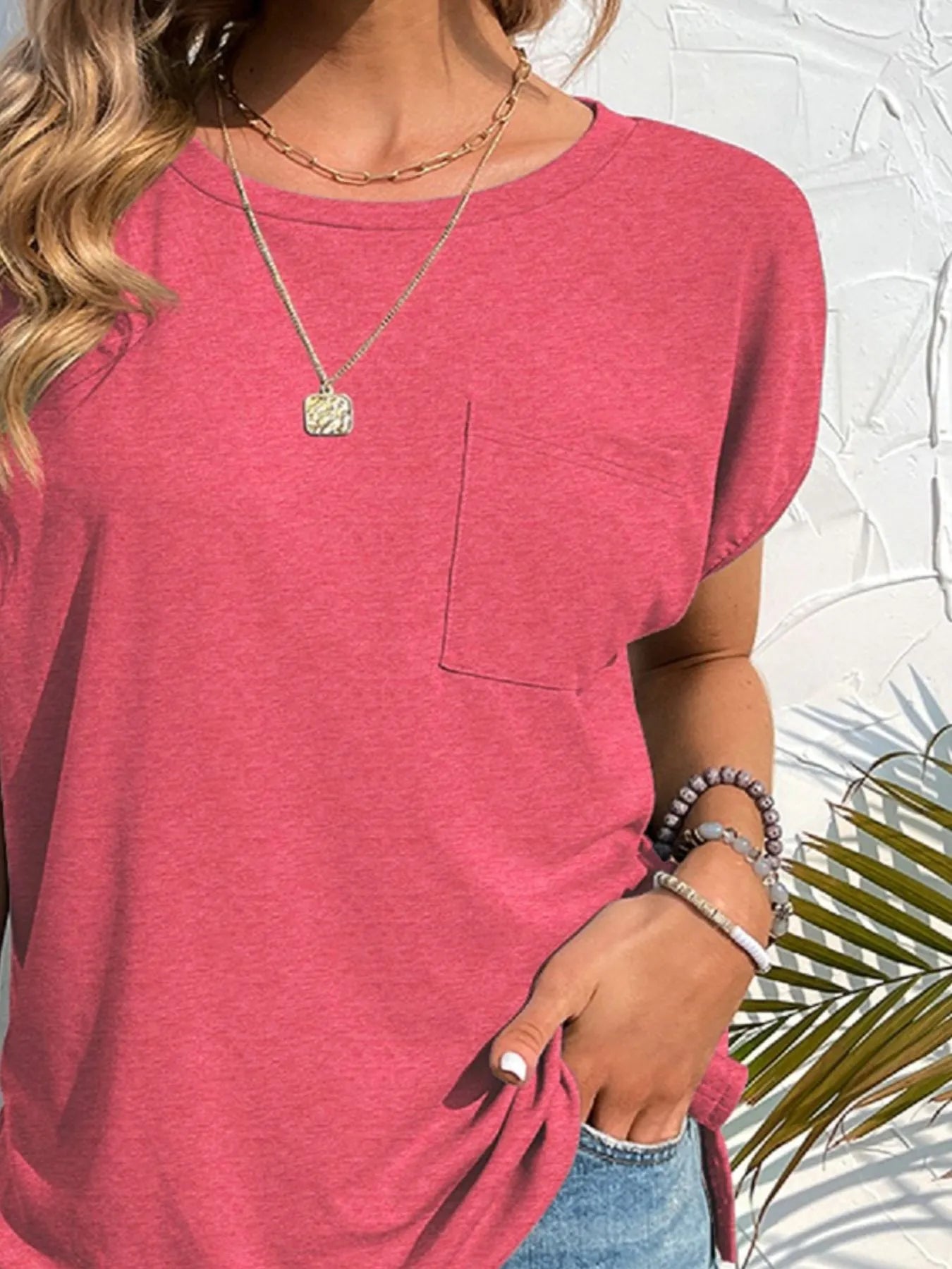 Side Slit Round Neck T-Shirt - Lookzlike