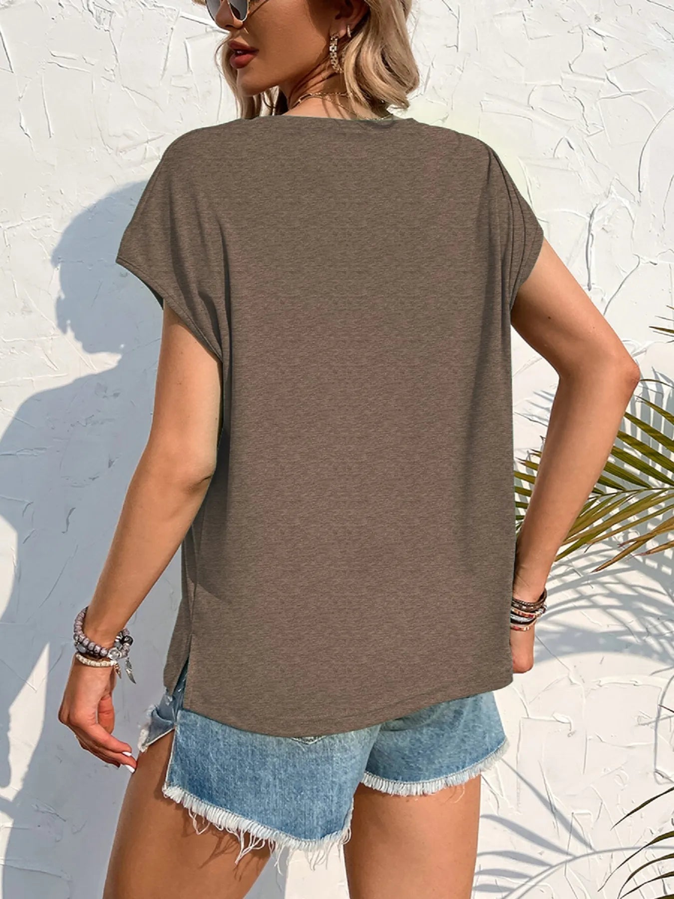 Side Slit Round Neck T-Shirt - Lookzlike