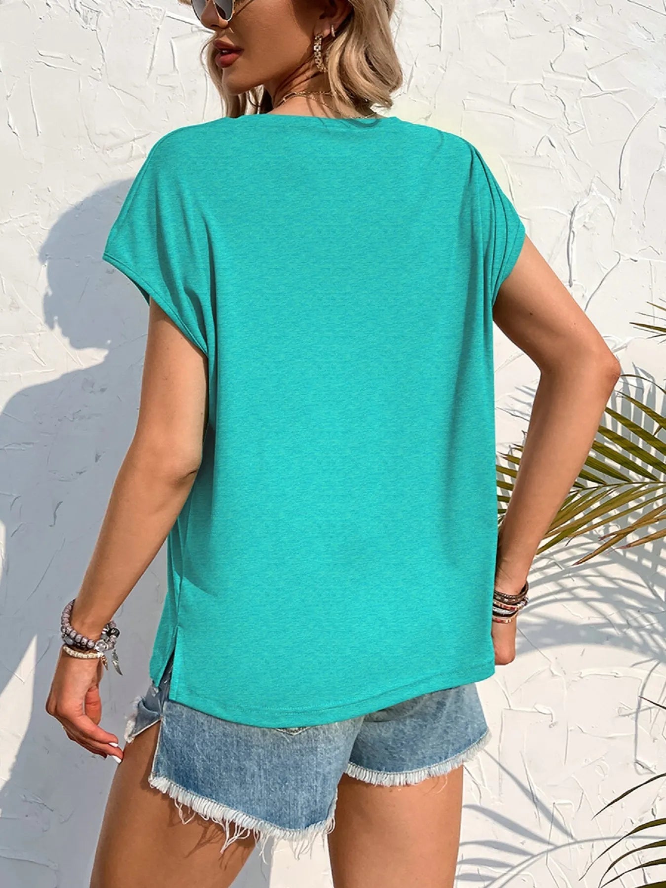 Side Slit Round Neck T-Shirt - Lookzlike