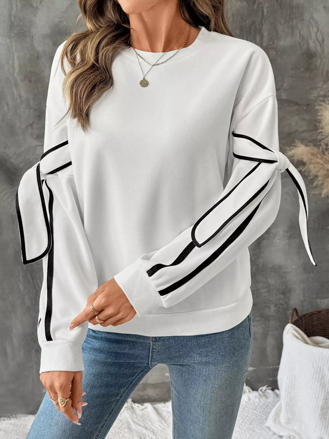 Side Striped Round Neck Sweatshirt designed for comfort and style at Lookzlike