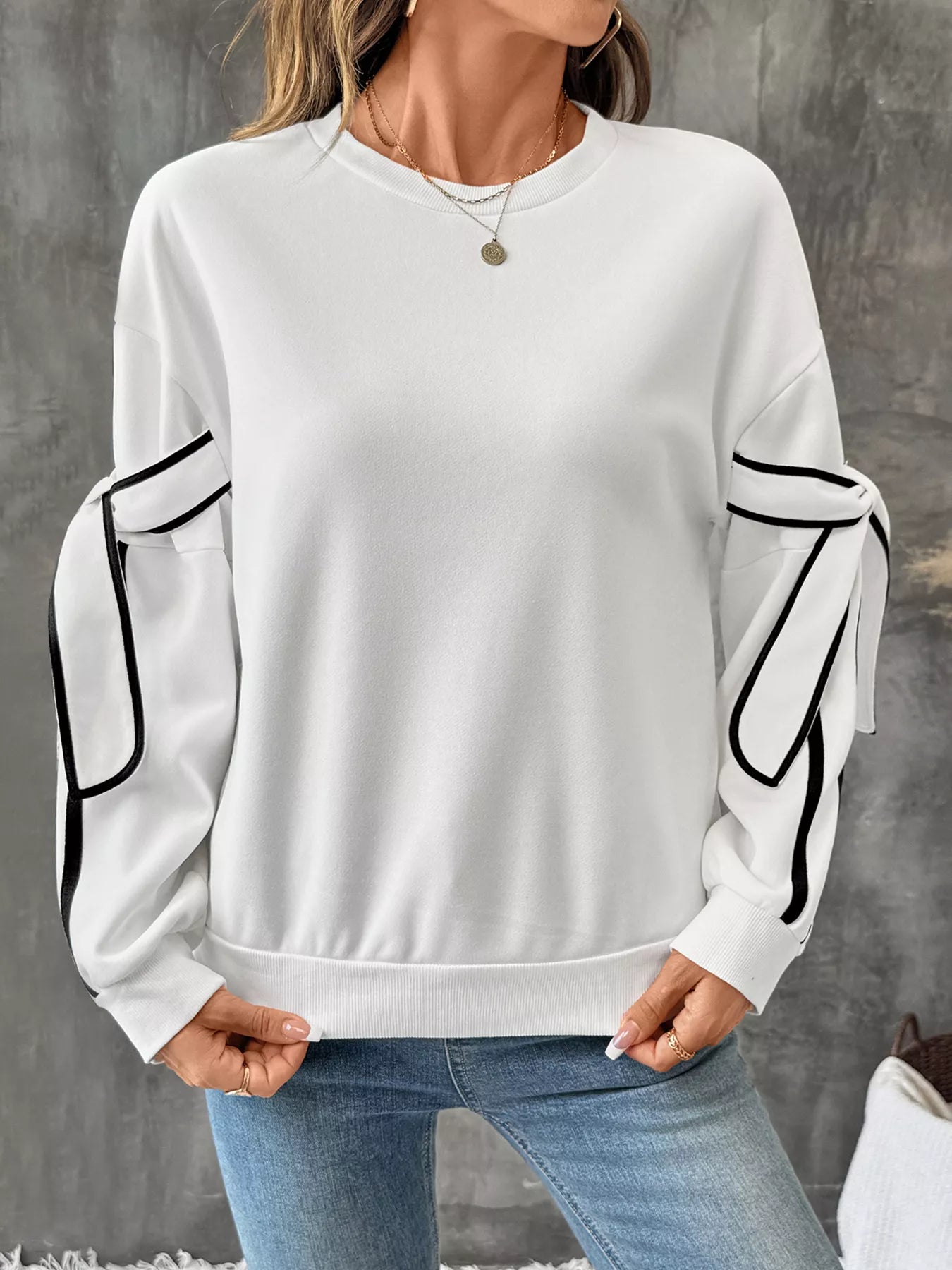 Side Striped Round Neck Sweatshirt designed for comfort and style at Lookzlike