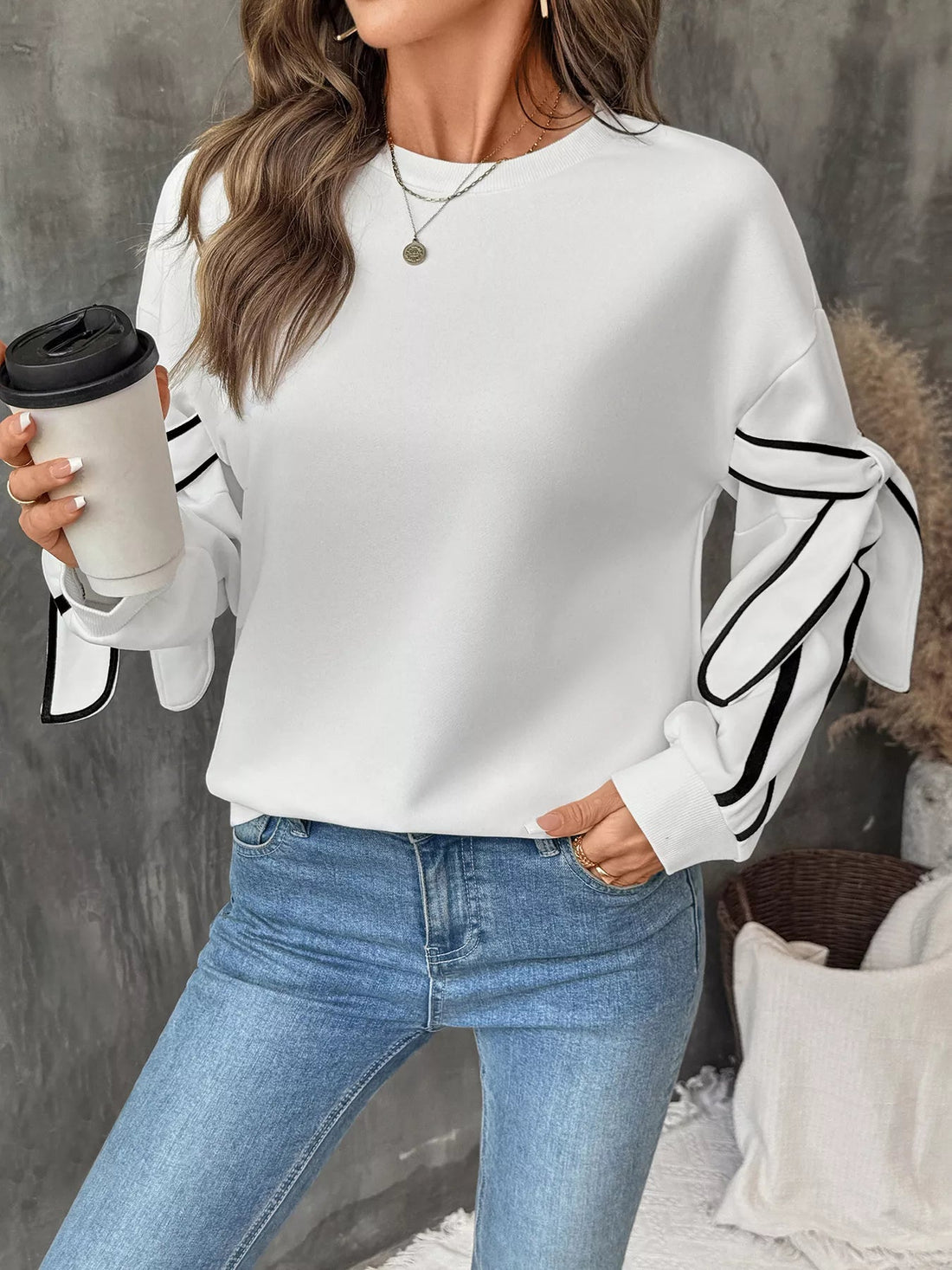 Side Striped Round Neck Sweatshirt designed for comfort and style at Lookzlike