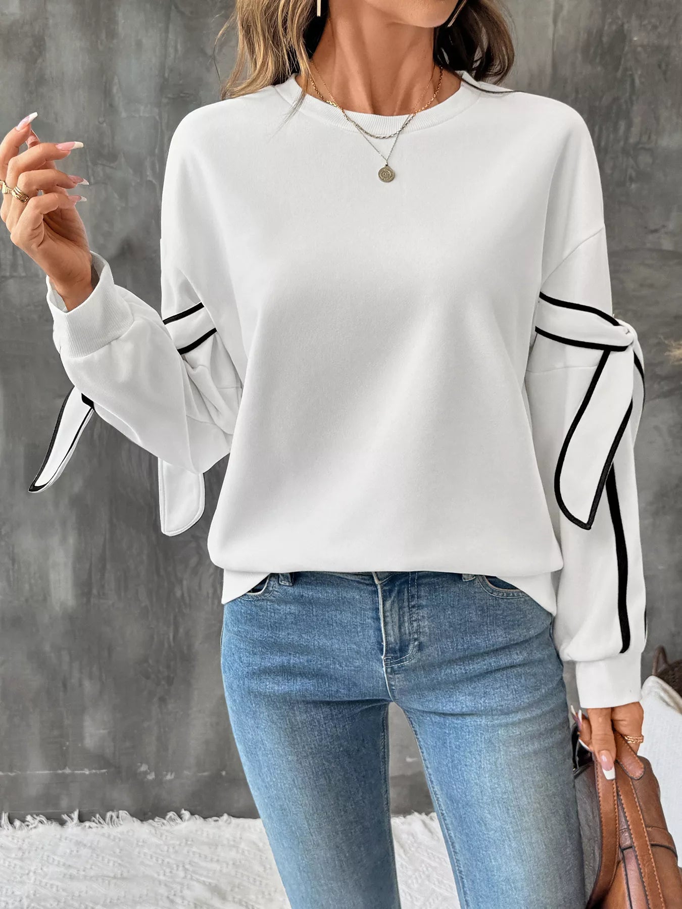 Side Striped Round Neck Sweatshirt designed for comfort and style at Lookzlike