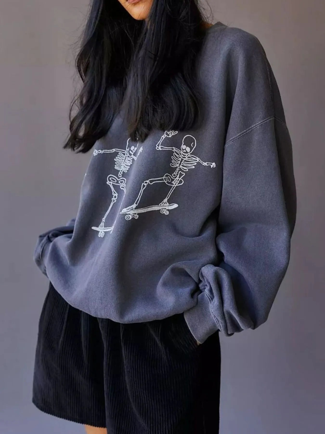 Skeleton Graphic Oversized Sweatshirt designed for comfort and style at Lookzlike