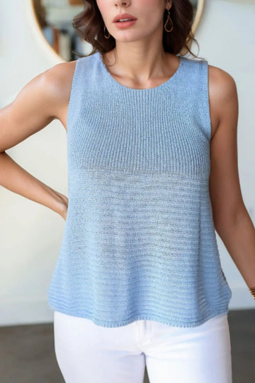 Sleeveless Knit Tank Top with Textured Pattern - Lookzlike