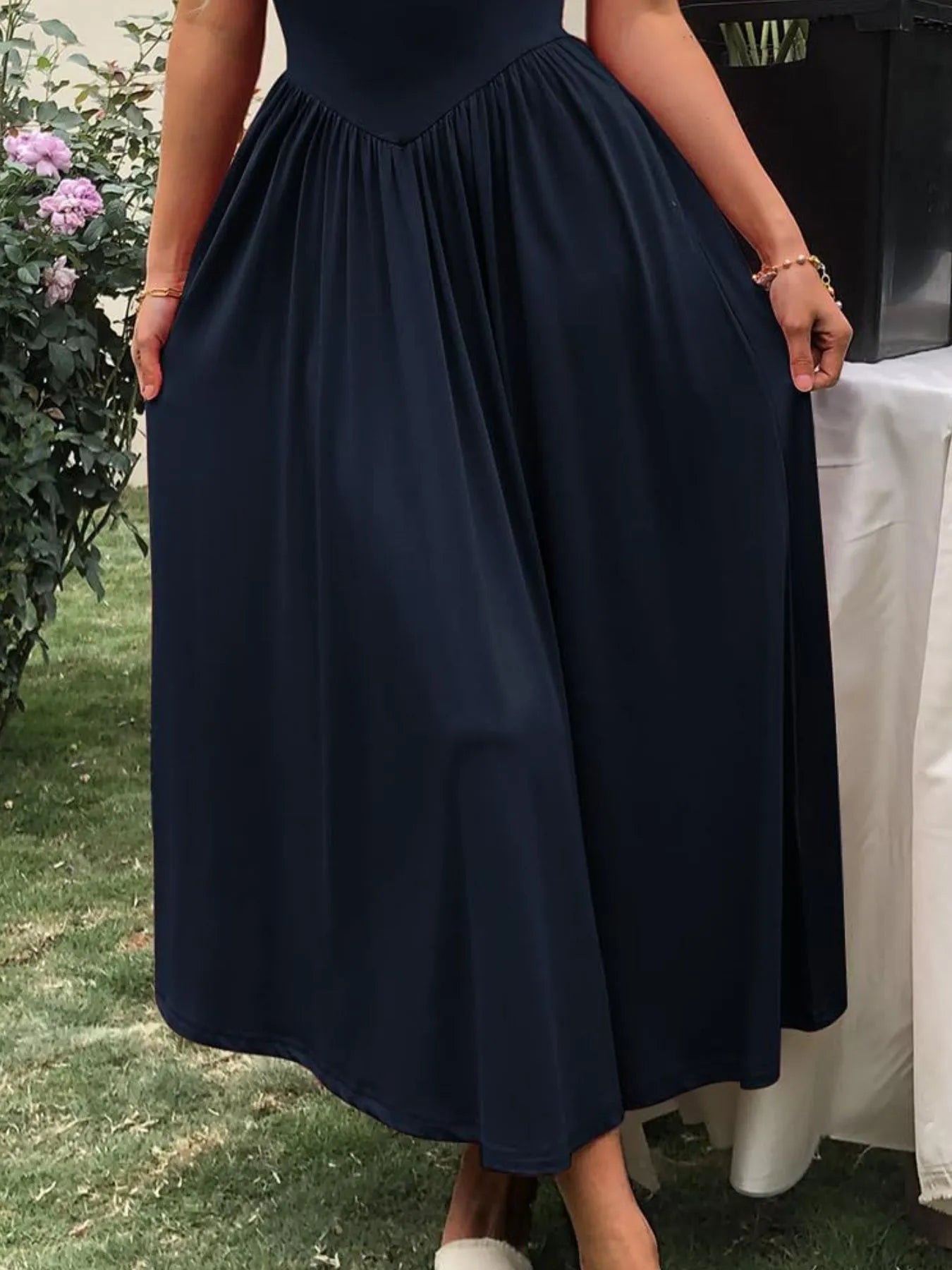 Sleeveless Midi Dress with Gathered Waist designed for comfort and style at Lookzlike