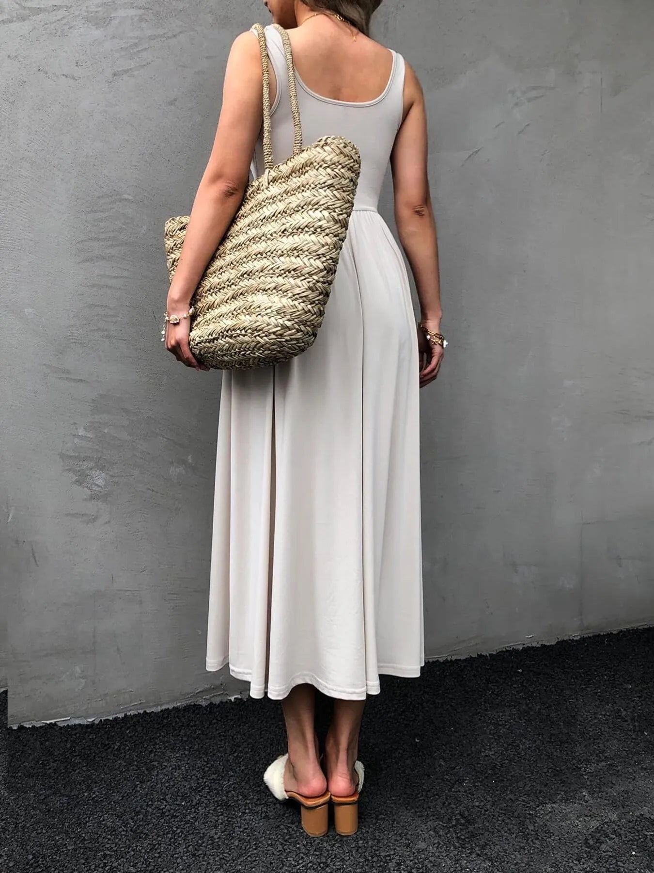 Sleeveless Midi Dress with Gathered Waist designed for comfort and style at Lookzlike