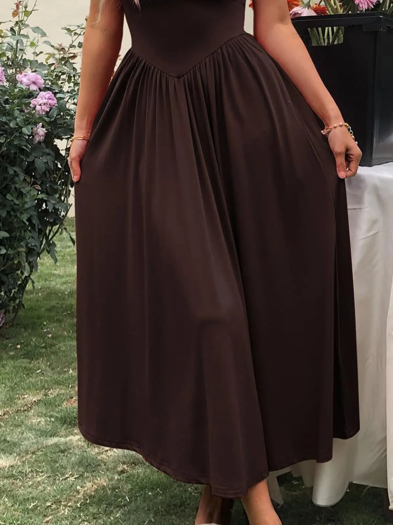 Sleeveless Midi Dress with Gathered Waist designed for comfort and style at Lookzlike